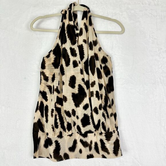 Charlotte Russe Vintage Y2K Leopard Halter Top Size Medium Mesh Lined 00s USA - Picture 1 of 4
